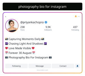 photography bio for instagram