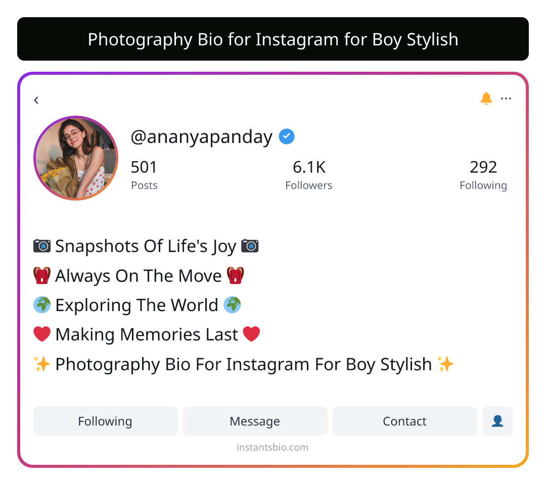 Photography Bio for Instagram for Boy Stylish