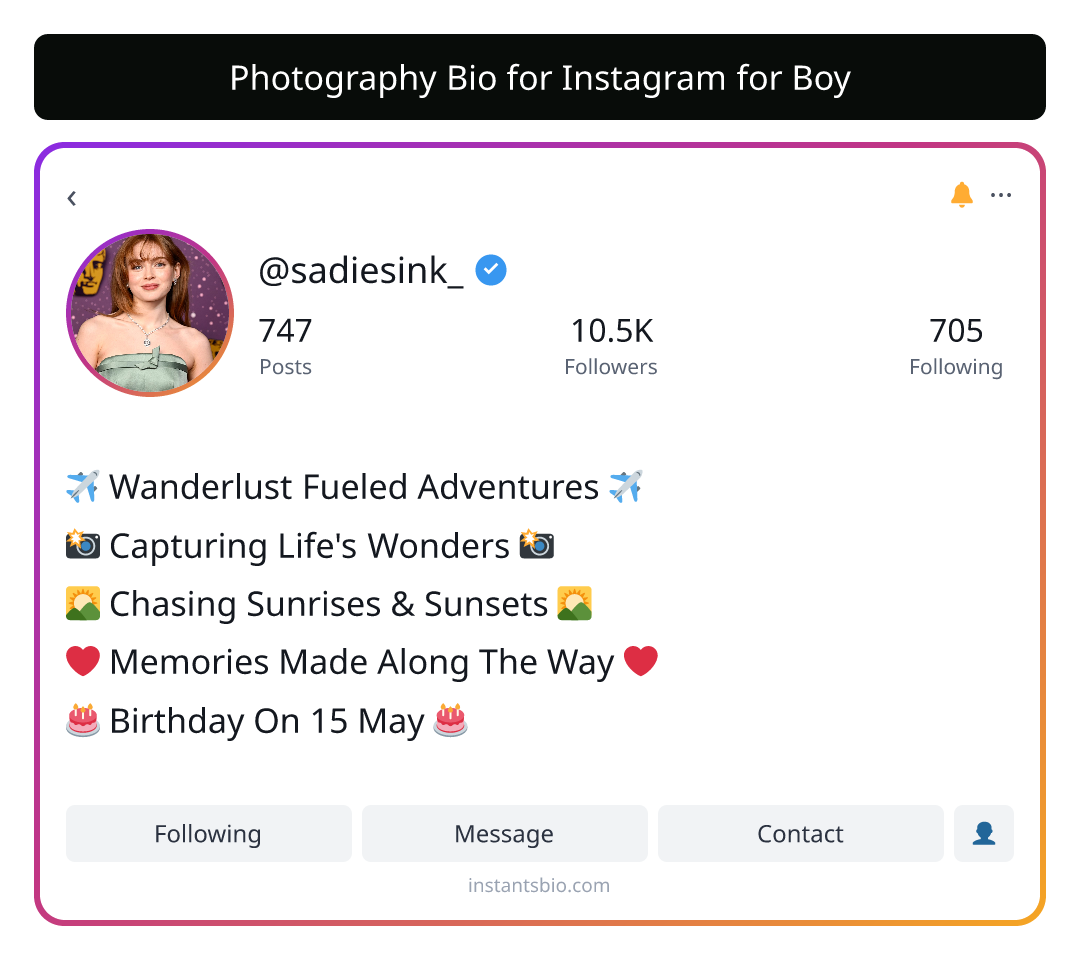 Photography Bio for Instagram for Boy