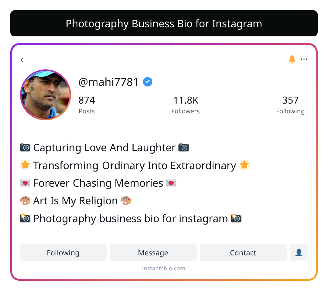 Photography Business Bio for Instagram - photography bio for instagram