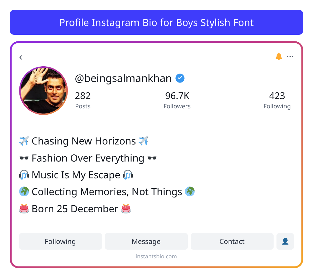 Profile Instagram Bio for Boys Stylish Font
