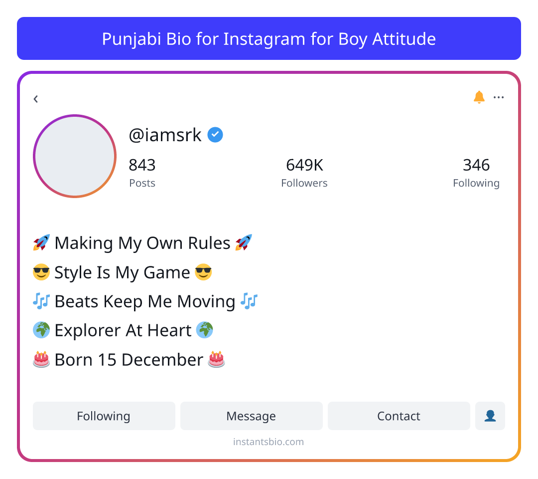 Punjabi Bio for Instagram for Boy Attitude