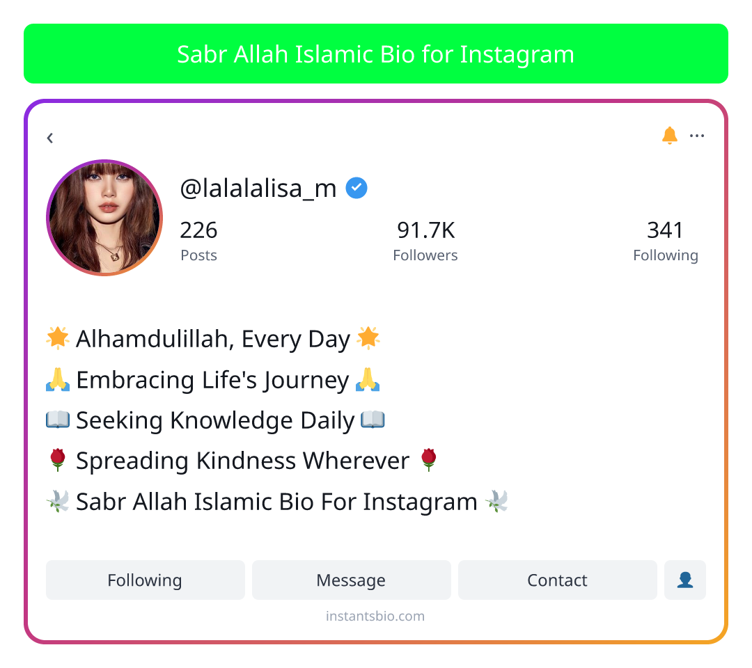Sabr Allah Islamic Bio for Instagram