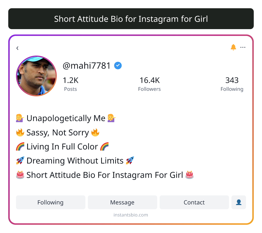 Short Attitude Bio for Instagram for Girl