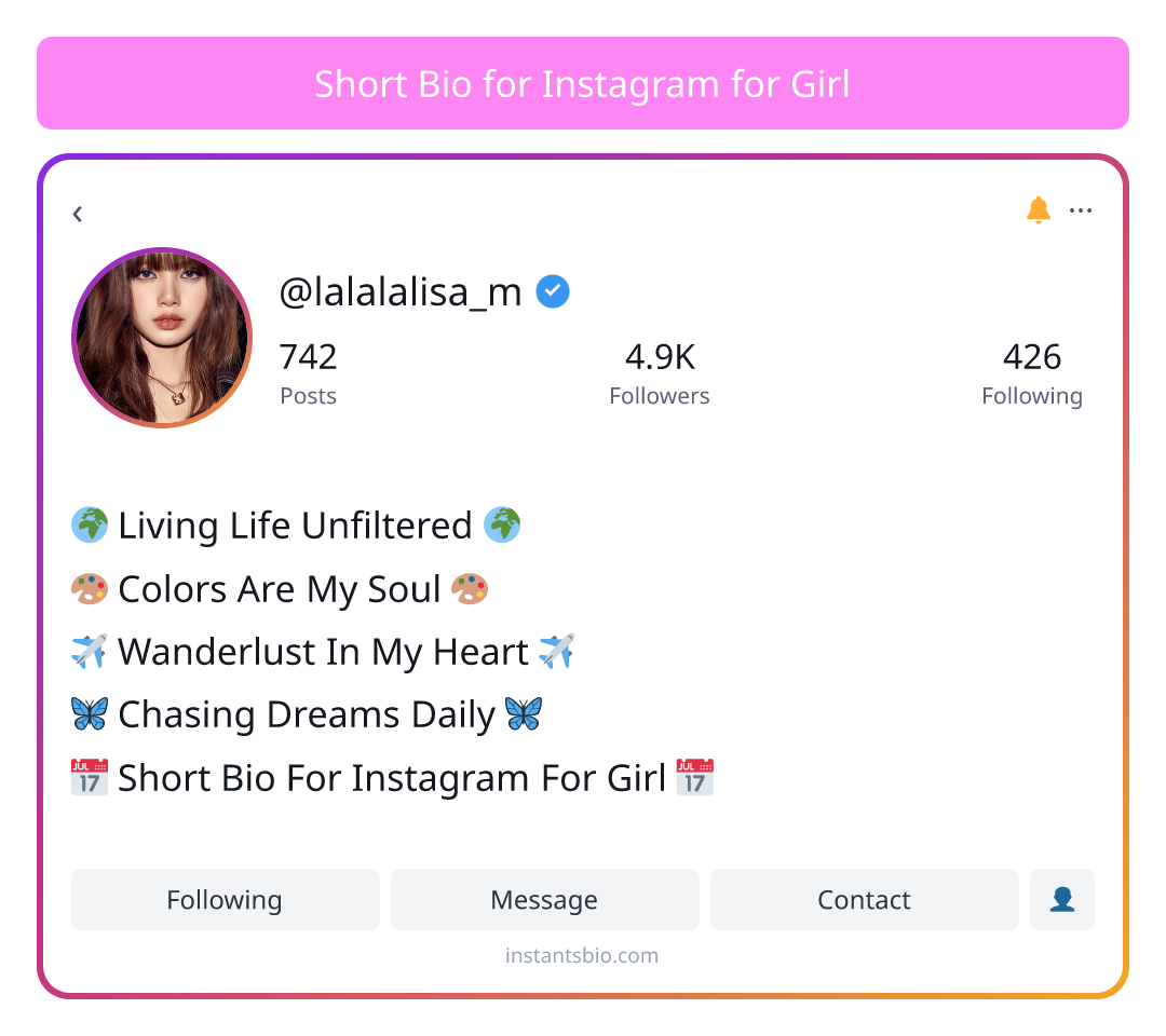 Short Bio for Instagram for Girl
