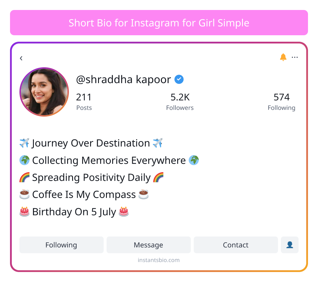 Short Bio for Instagram for Girl Simple