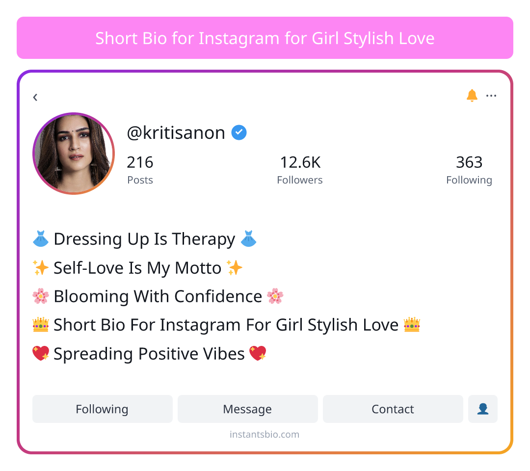 Short Bio for Instagram for Girl Stylish Love
