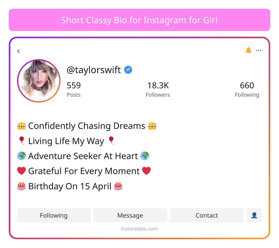 Short Classy Bio for Instagram for Girl - short bio for instagram for girl