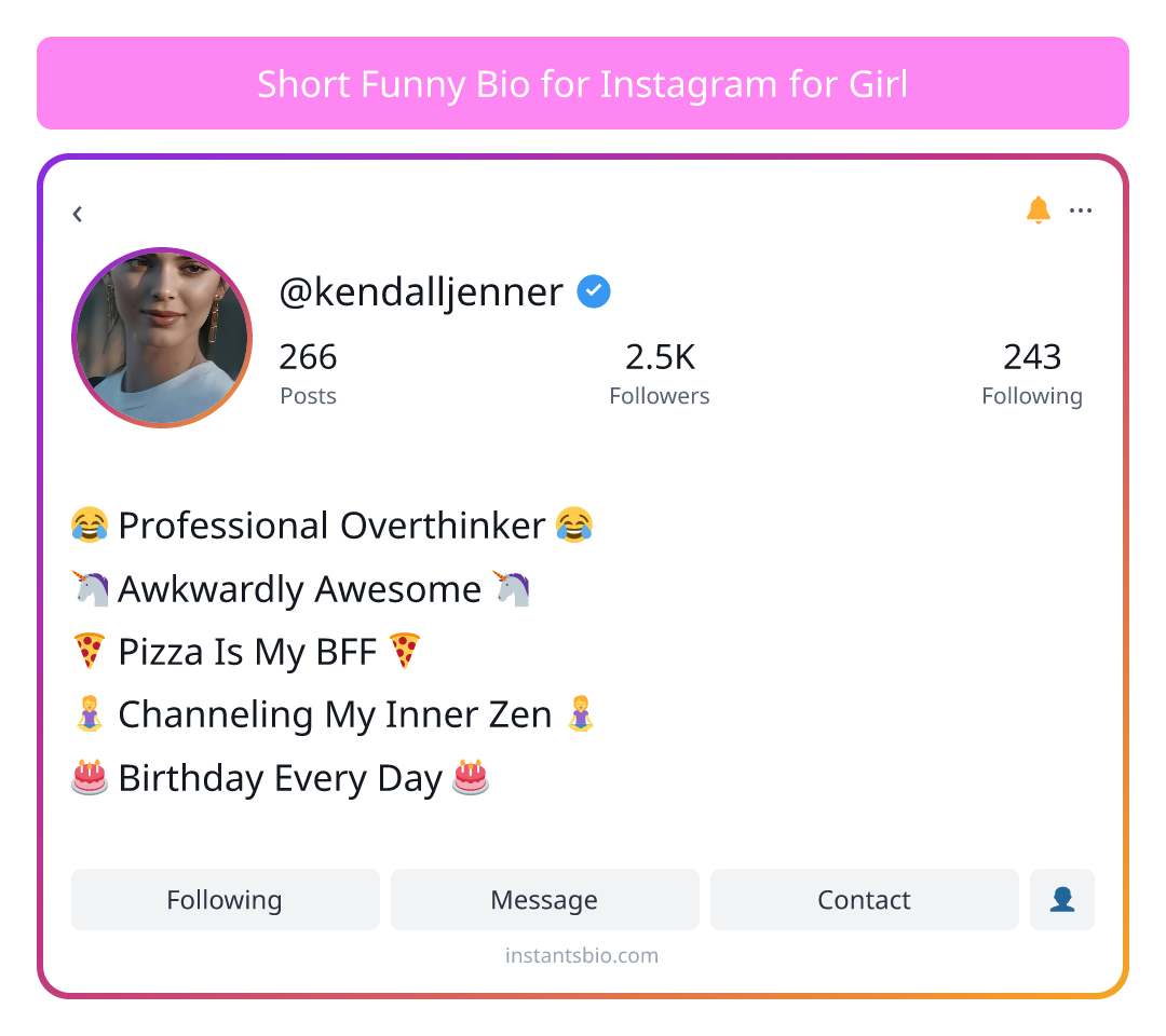 Short Funny Bio for Instagram for Girl - short bio for instagram for girl
