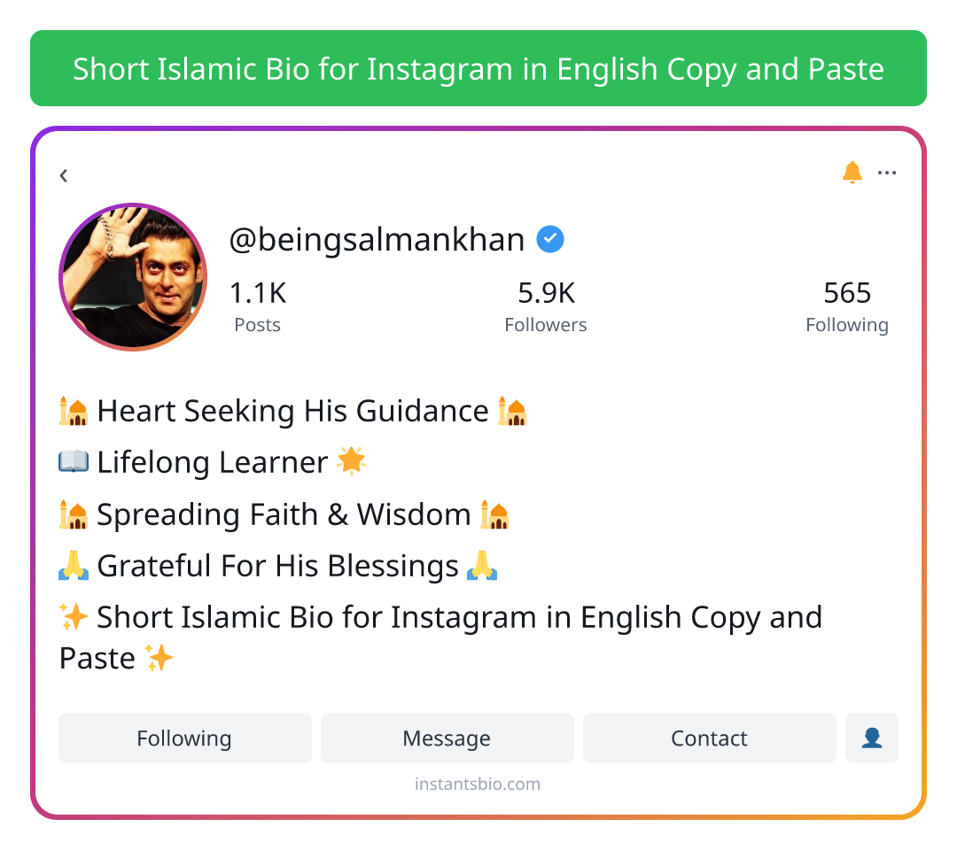 Short Islamic Bio for Instagram in English Copy and Paste