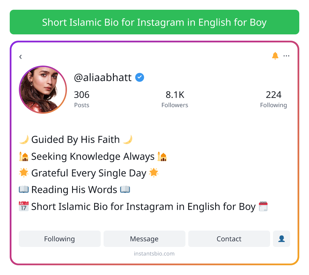 Short Islamic Bio for Instagram in English for Boy