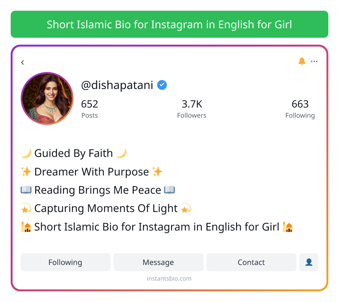 Short Islamic Bio for Instagram in English for Girl