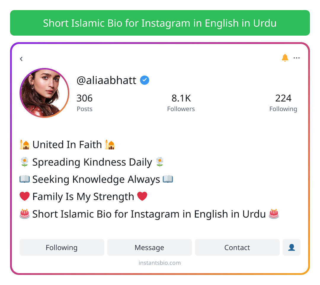 Short Islamic Bio for Instagram in English in Urdu