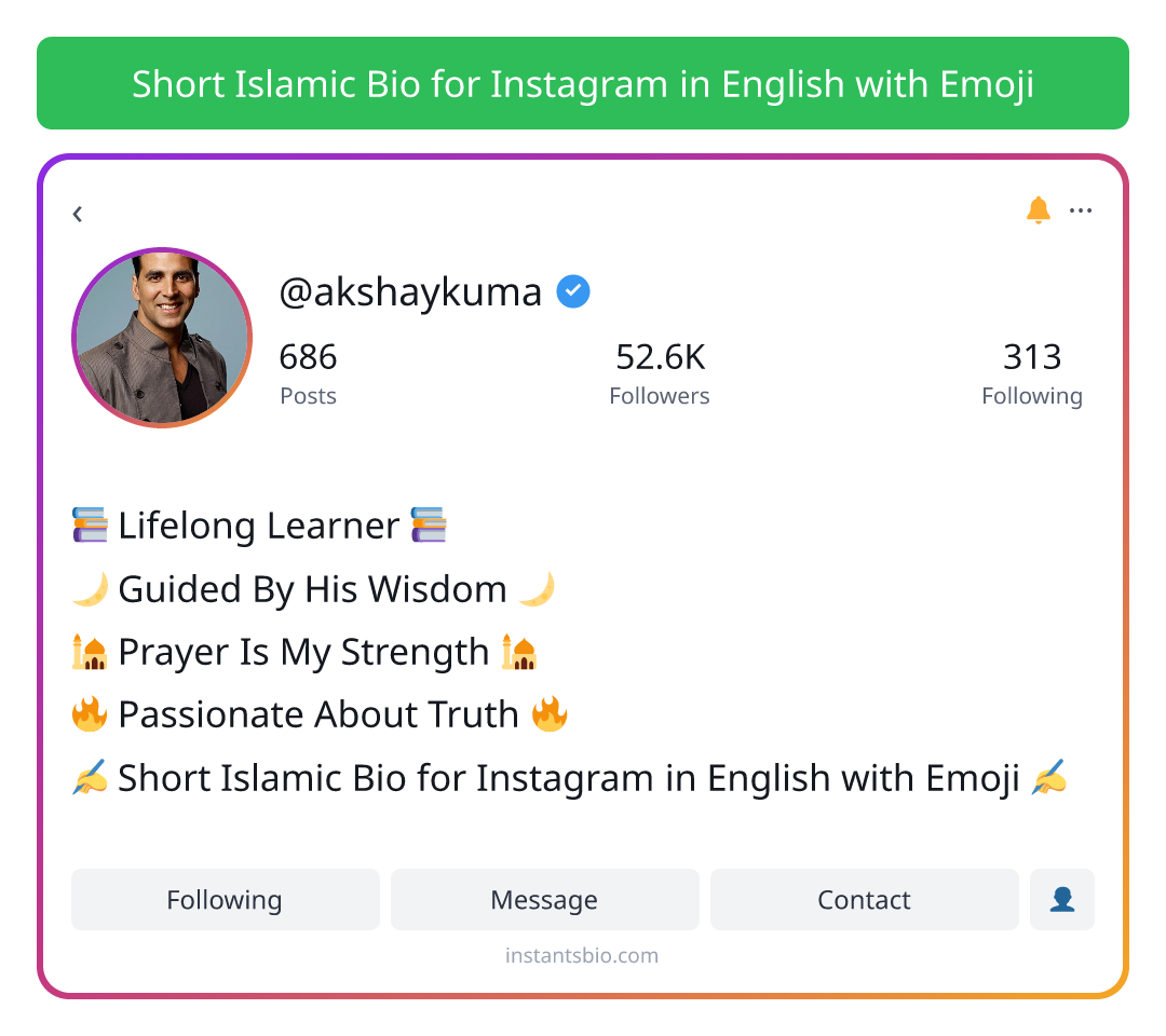 Short Islamic Bio for Instagram in English with Emoji