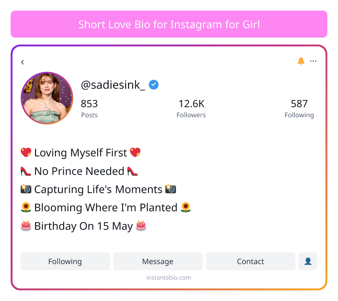 Short Love Bio for Instagram for Girl - short bio for instagram for girl