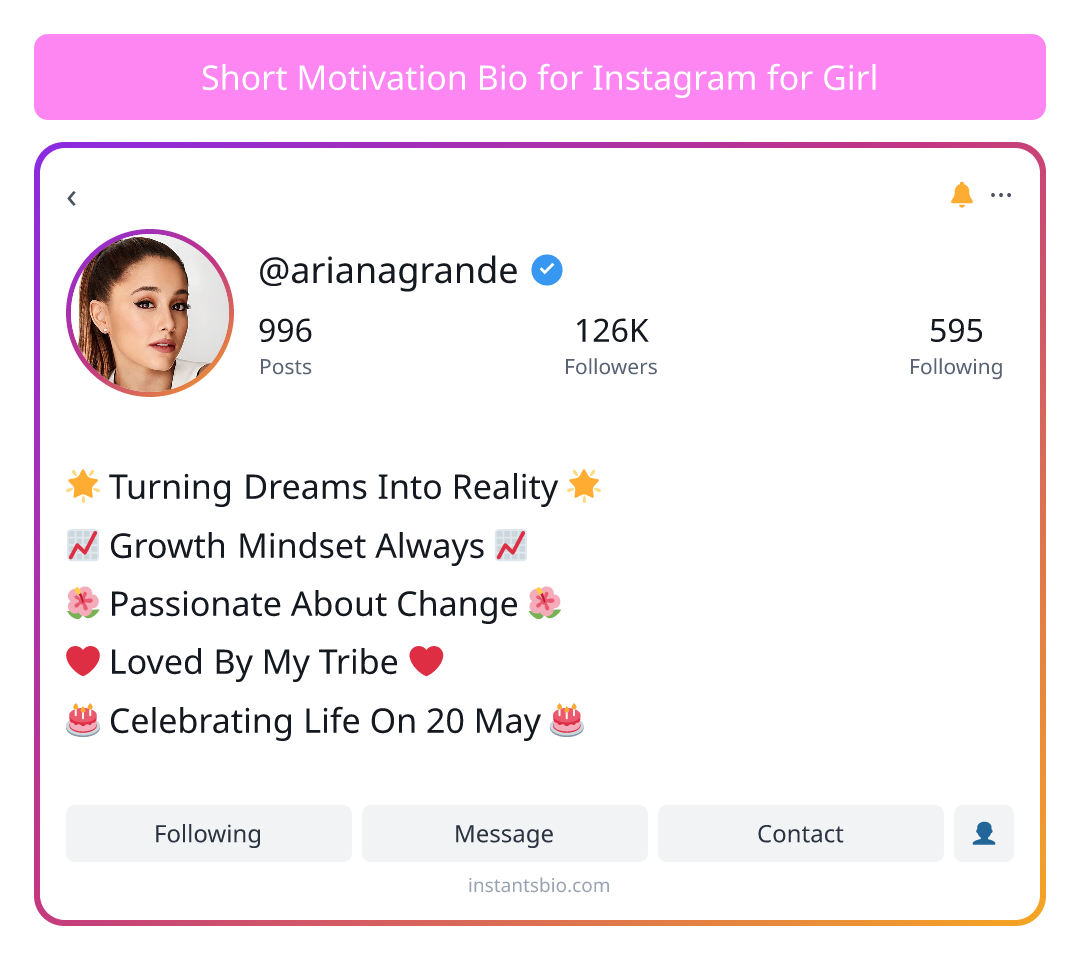Short Motivation Bio for Instagram for Girl - short bio for instagram for girl