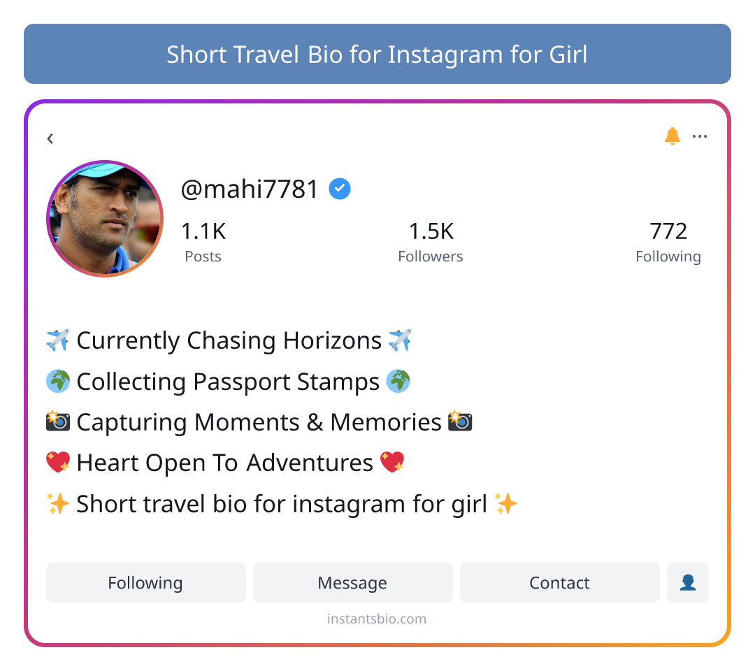 Short Travel Bio for Instagram for Girl