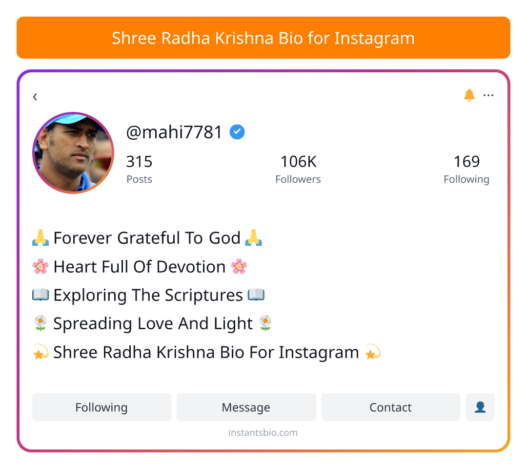 Shree Radha Krishna Bio for Instagram