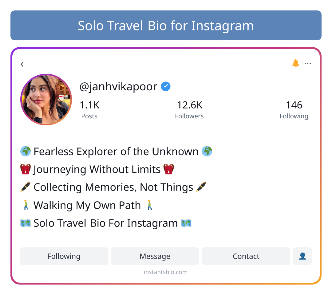 Solo Travel Bio for Instagram