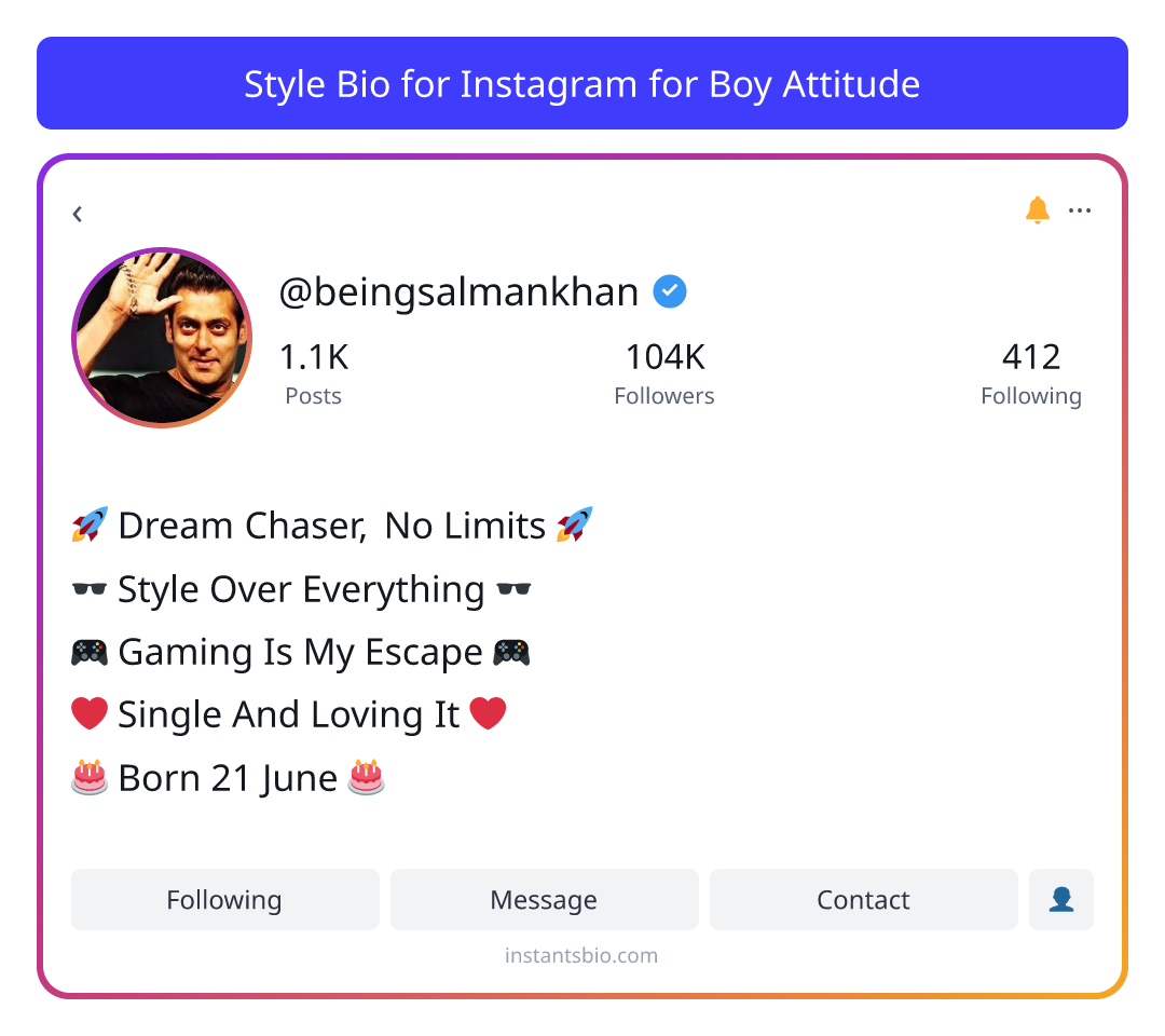 Style Bio for Instagram for Boy Attitude
