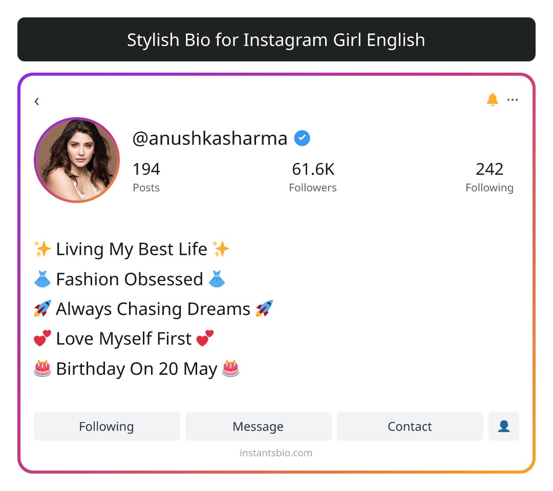 Stylish Bio for Instagram Girl English