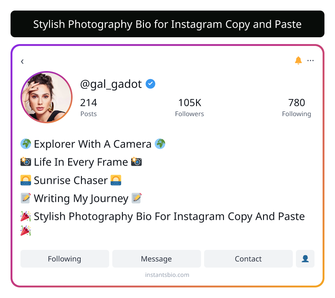 Stylish Photography Bio for Instagram Copy and Paste