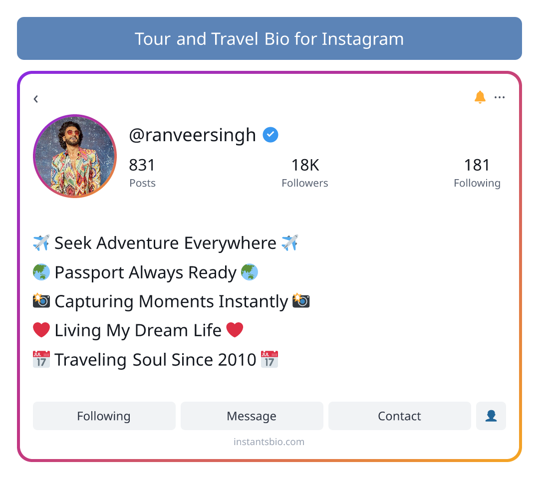 Tour and Travel Bio for Instagram