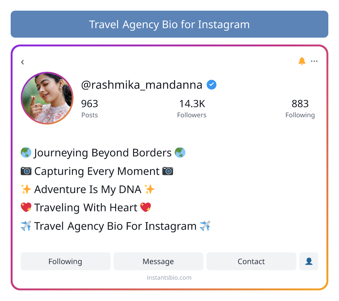 Travel Agency Bio for Instagram - travel bio for instagram