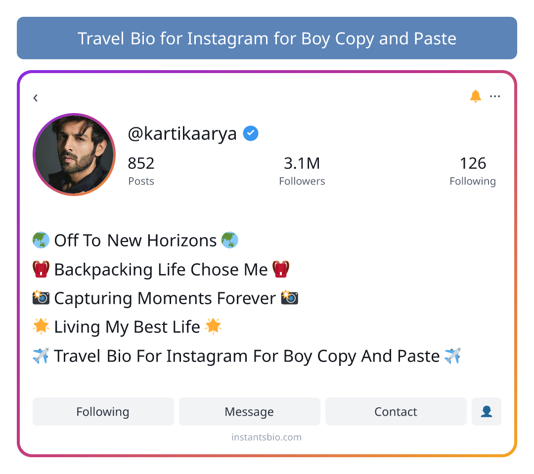 Travel Bio for Instagram for Boy Copy and Paste
