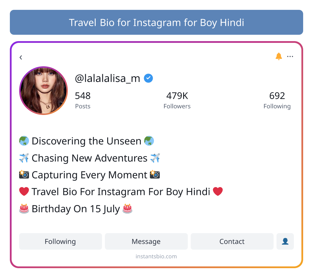 Travel Bio for Instagram for Boy Hindi