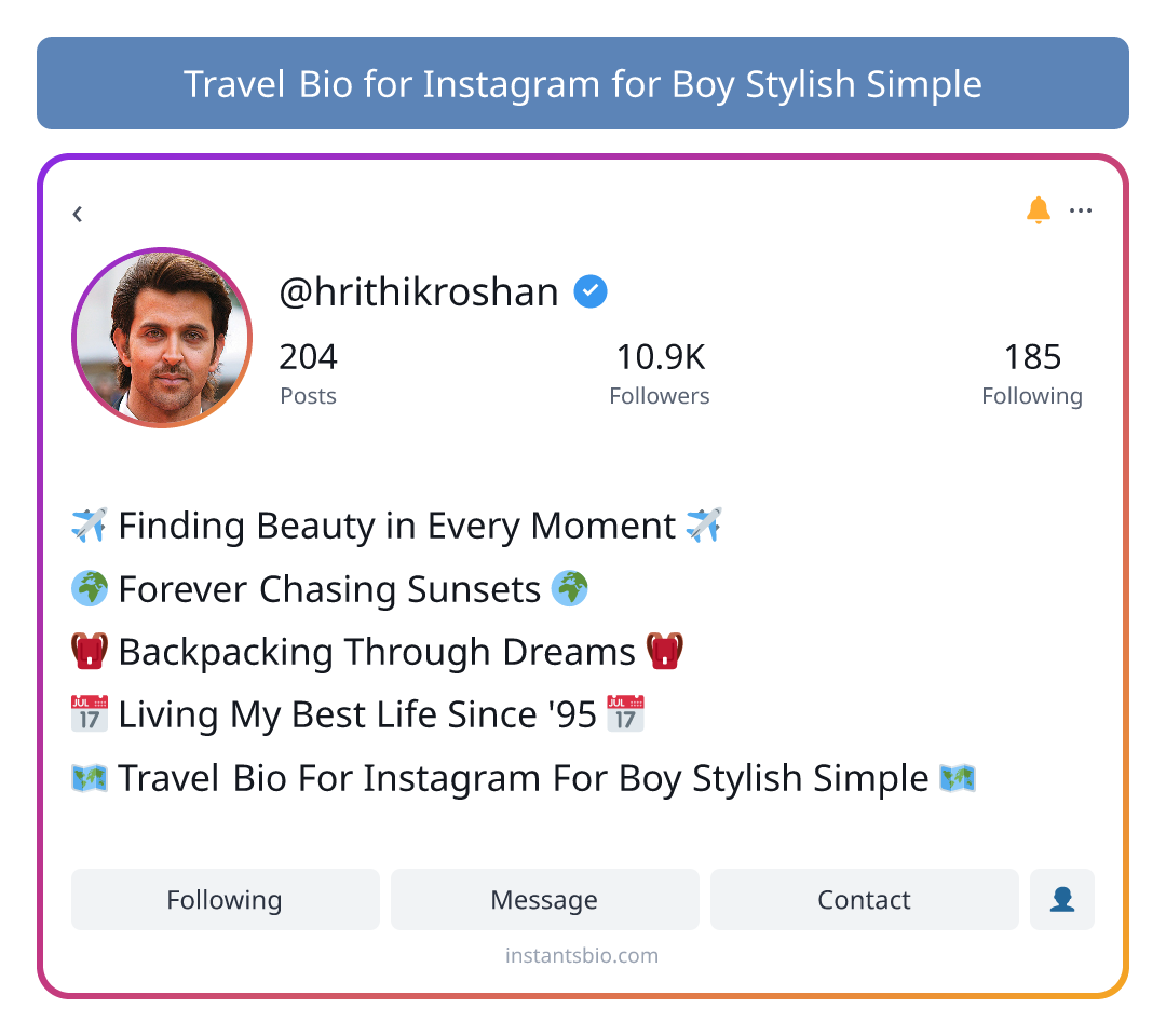 Travel Bio for Instagram for Boy Stylish Simple