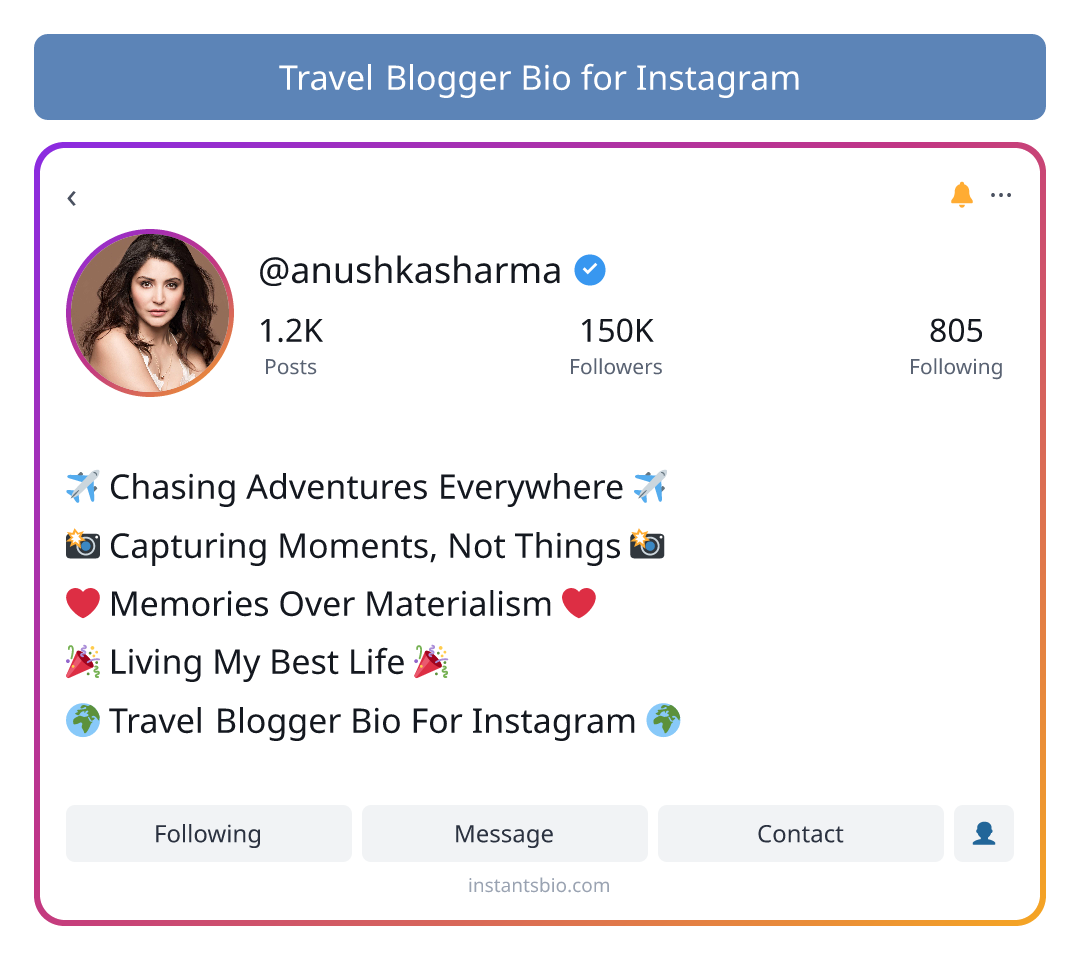 Travel Blogger Bio for Instagram - travel bio for instagram