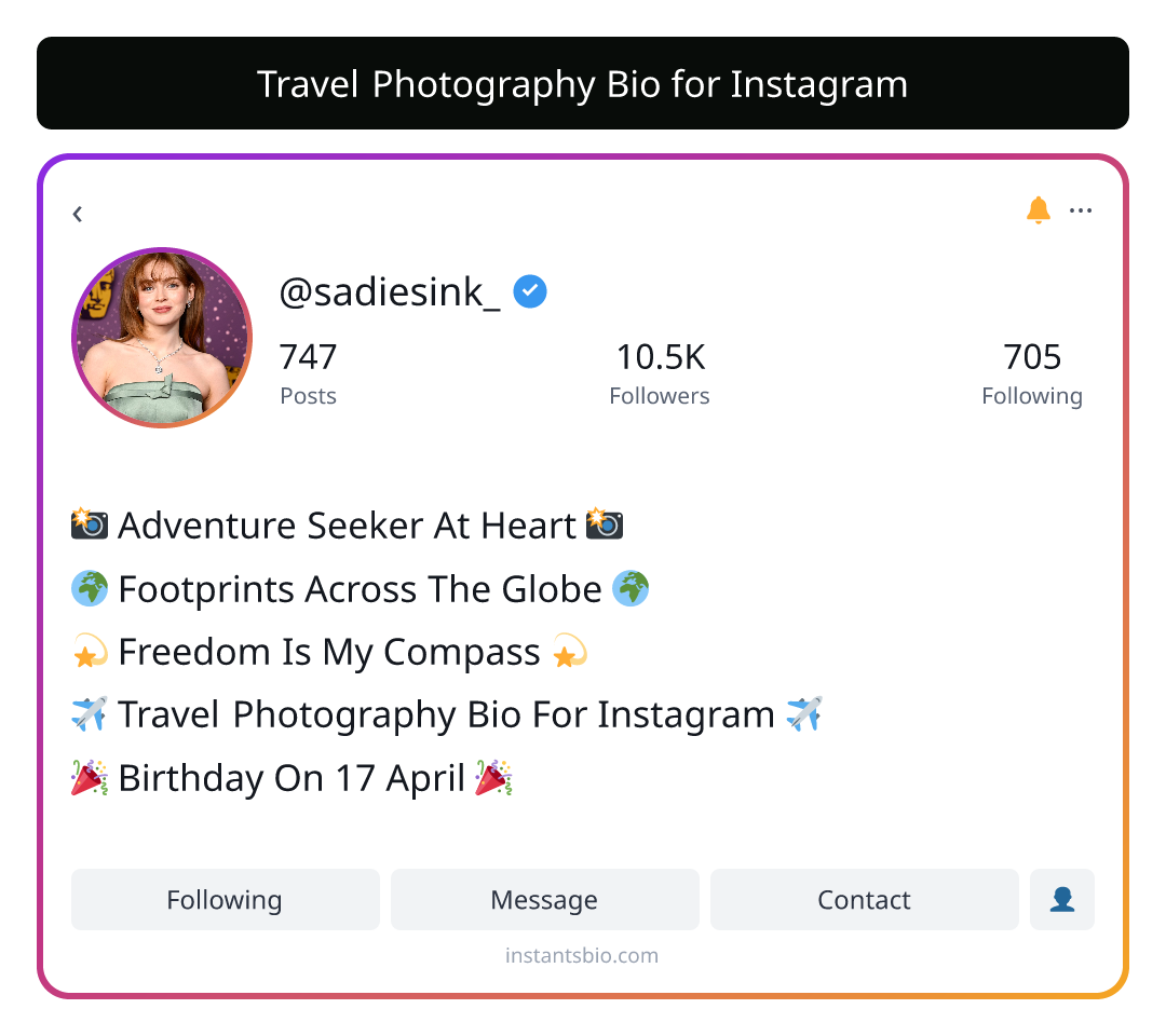 Travel Photography Bio for Instagram