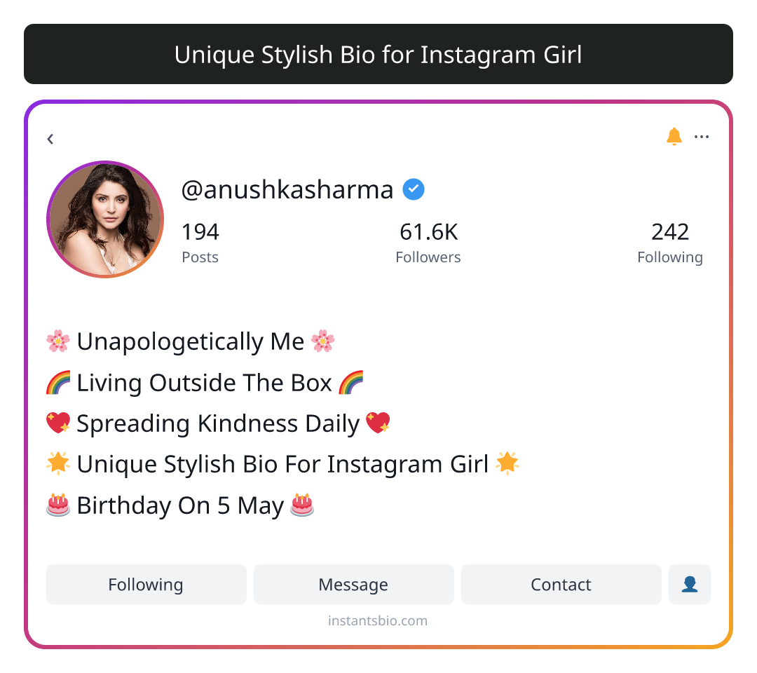 Unique Stylish Bio for Instagram Girl