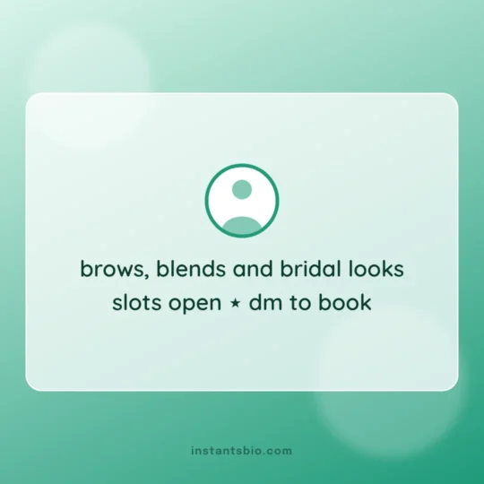 Business Bio For Instagram card: brows, blends and bridal looks
