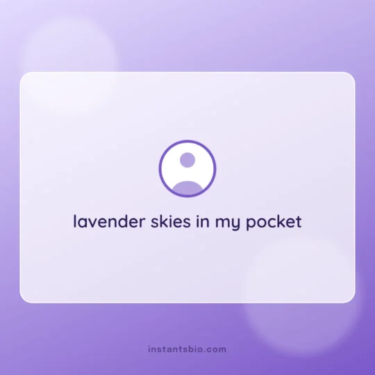 Cute Bio For Instagram For Girl card: lavender skies in my pocket