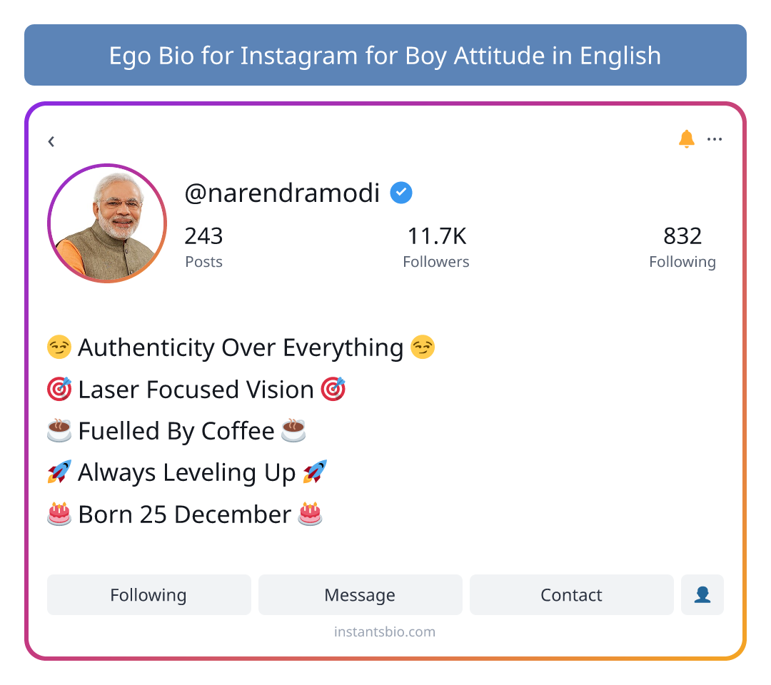 Ego Bio for Instagram for Boy Attitude in English