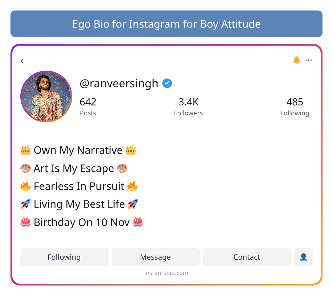 Ego Bio for Instagram for Boy Attitude