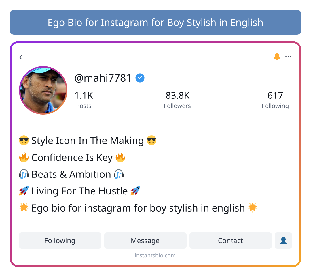 Ego Bio for Instagram for Boy Stylish in English