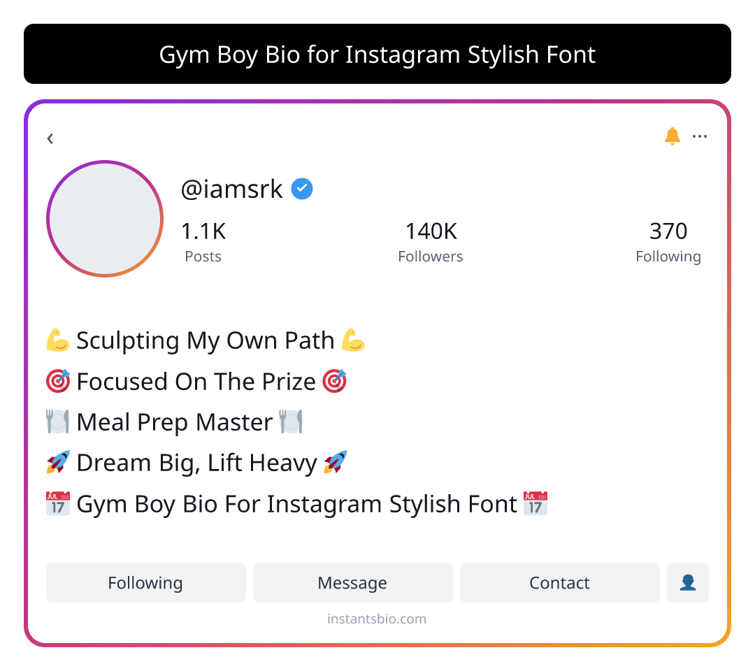 Gym Boy Bio for Instagram Stylish Font