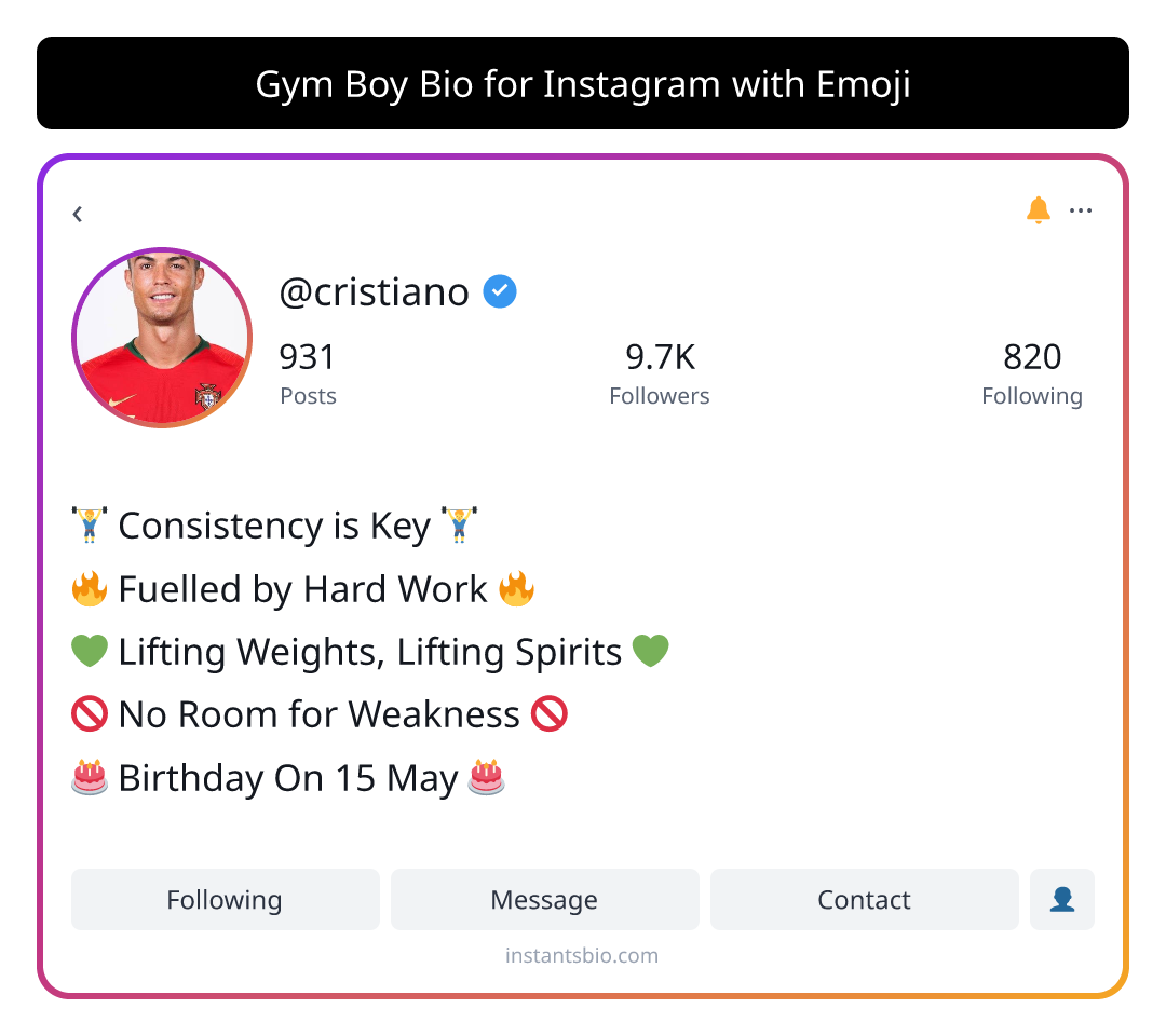 Gym Boy Bio for Instagram with Emoji