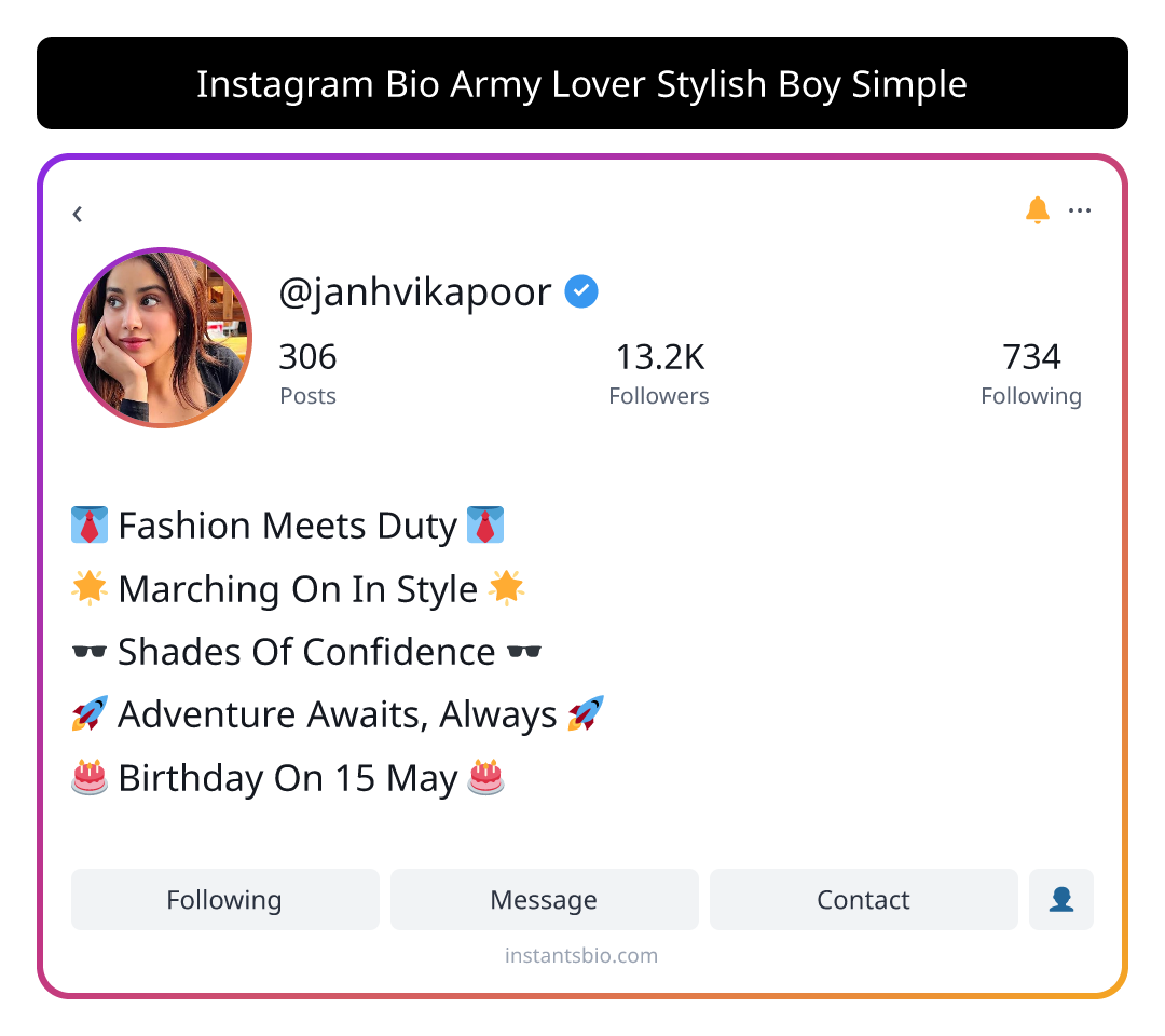 Instagram Bio Army Lover Stylish Boy Simple