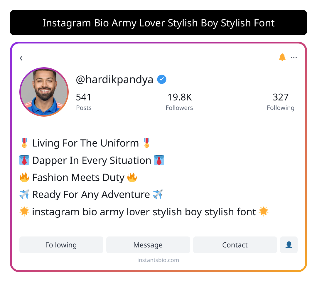 Instagram Bio Army Lover Stylish Boy Stylish Font