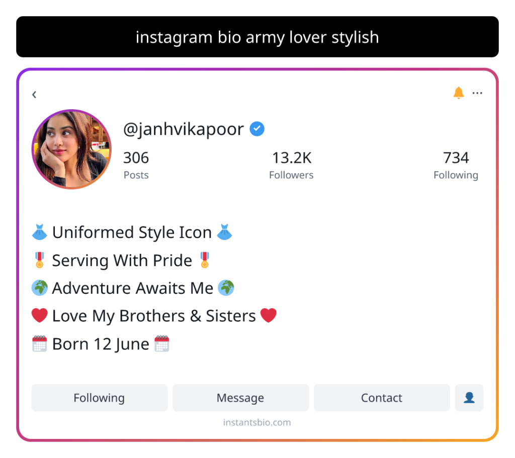 instagram bio army lover stylish