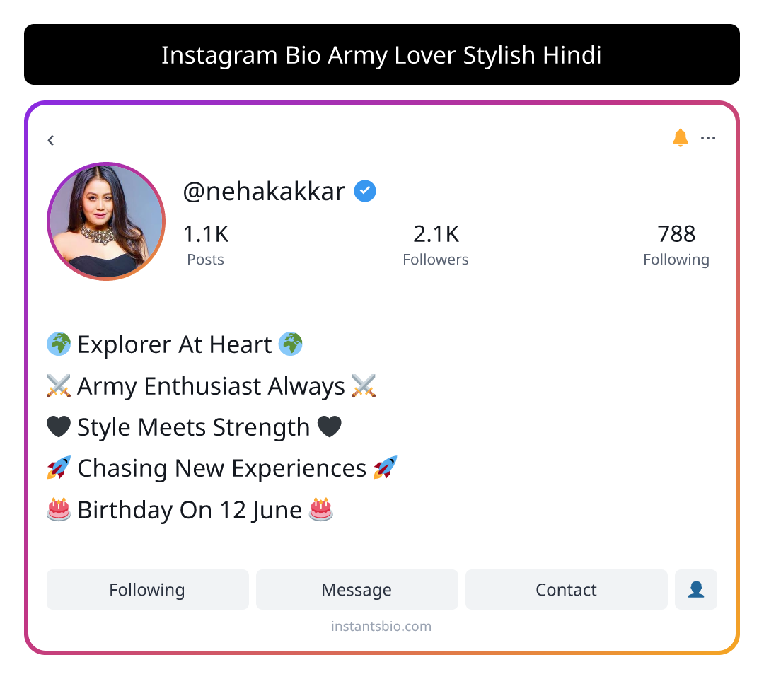 Instagram Bio Army Lover Stylish Hindi