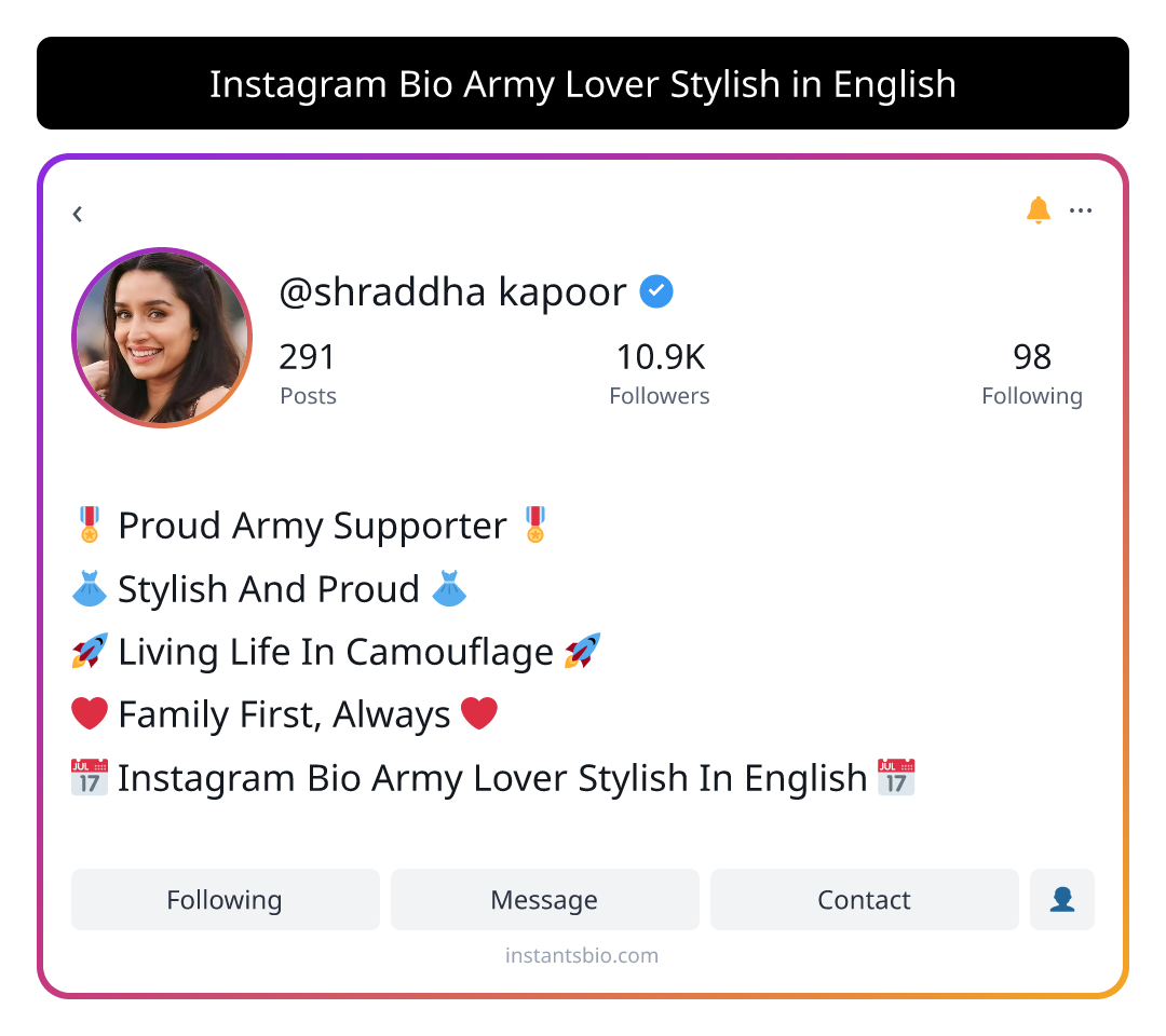 Instagram Bio Army Lover Stylish in English