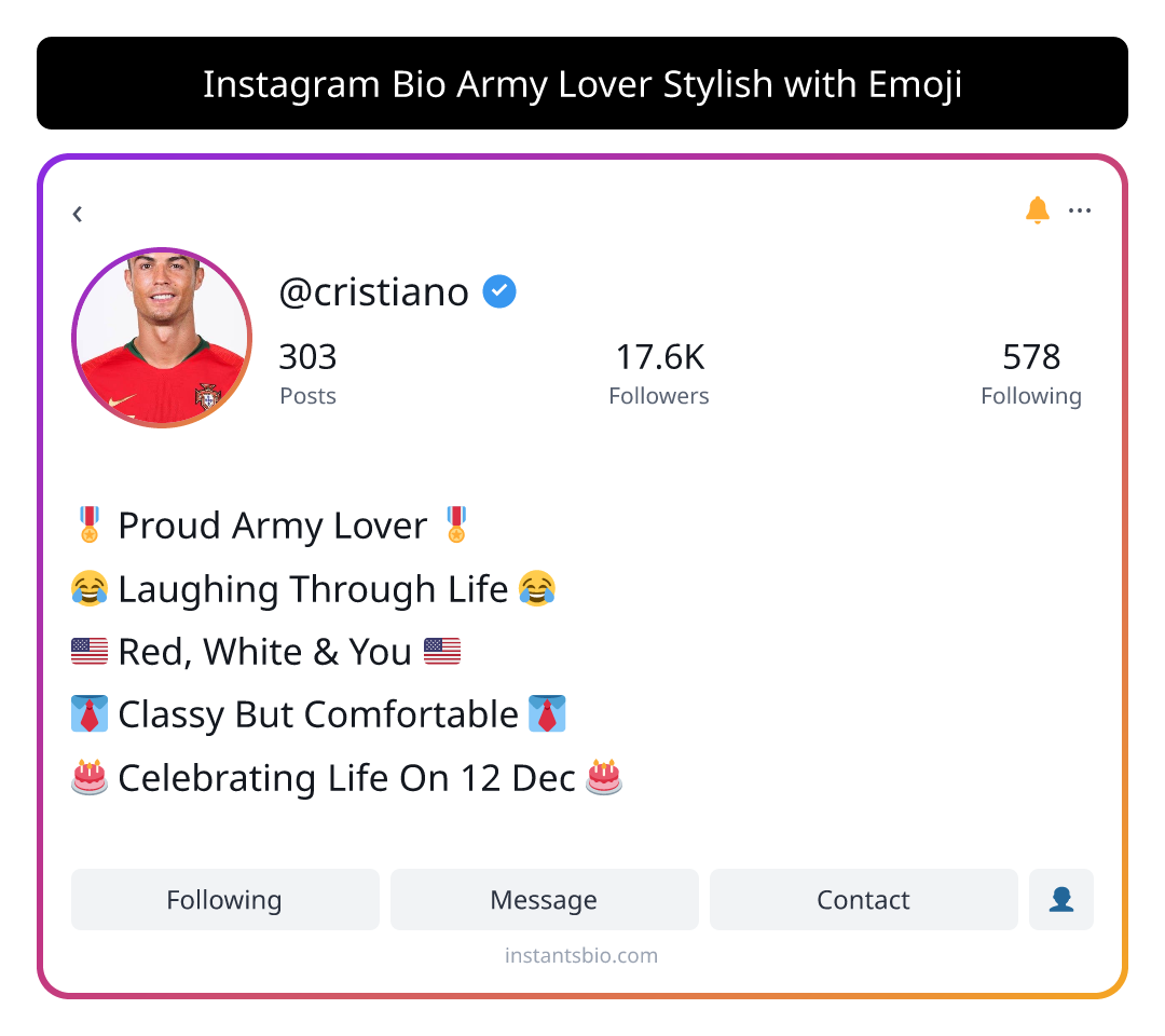 Instagram Bio Army Lover Stylish with Emoji