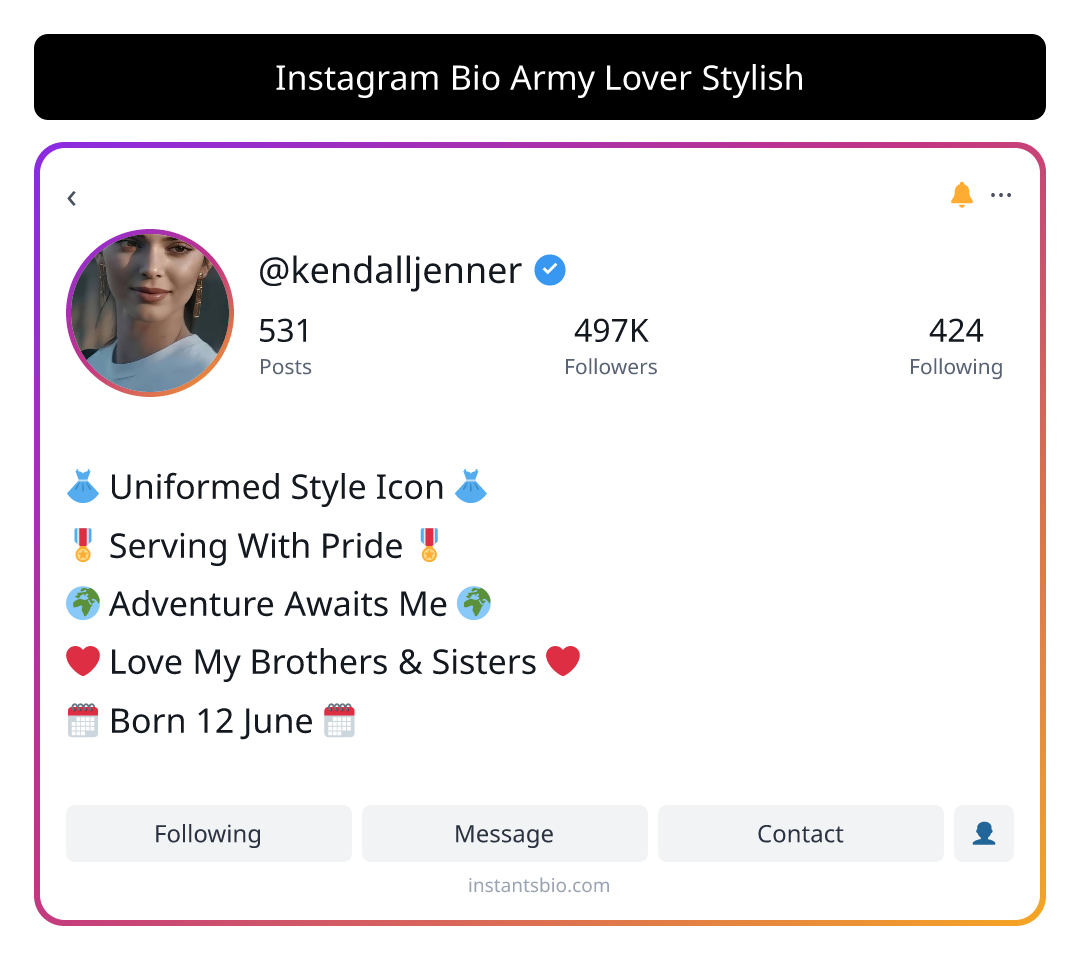 Instagram Bio Army Lover Stylish