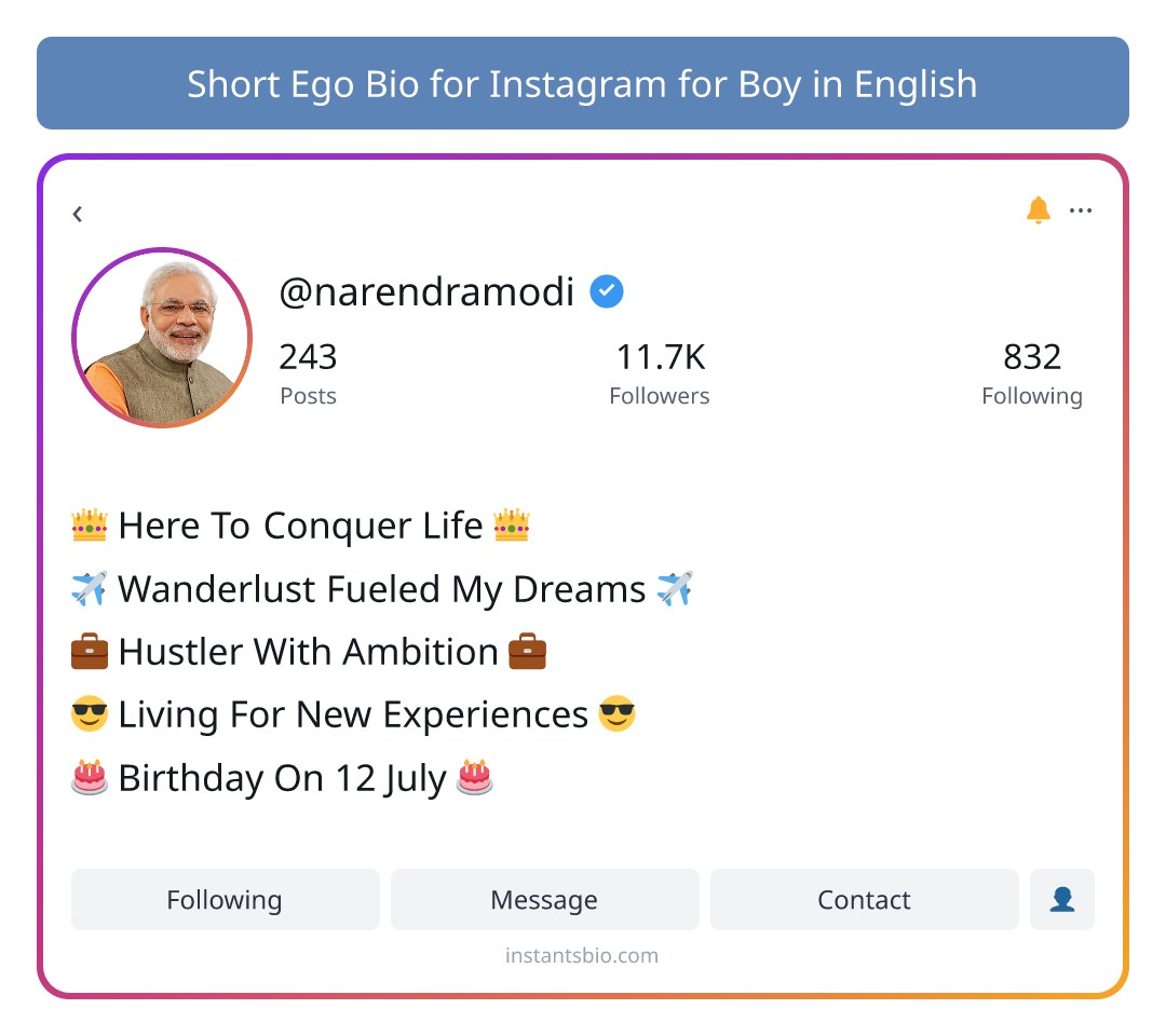 Short Ego Bio for Instagram for Boy in English